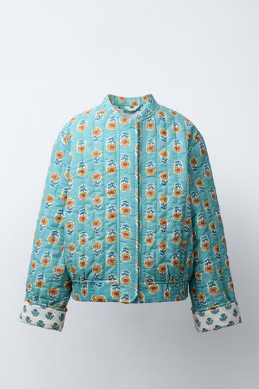 Zara Стеганая куртка с цветочным принтом