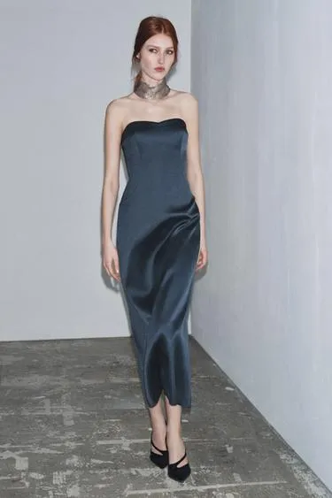 Атласное платье без бретелей- Заказать в России