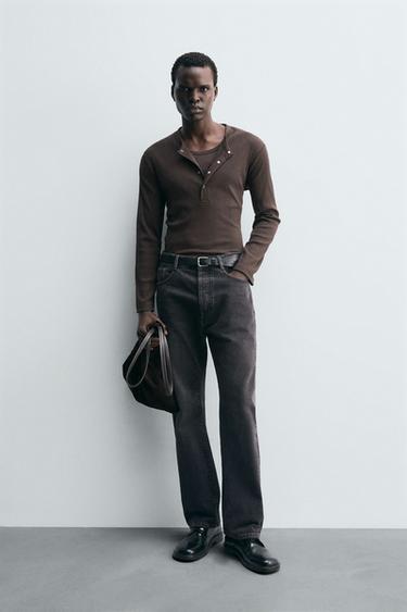 Zara Футболка с воротником на пуговицах из рельефной ткани