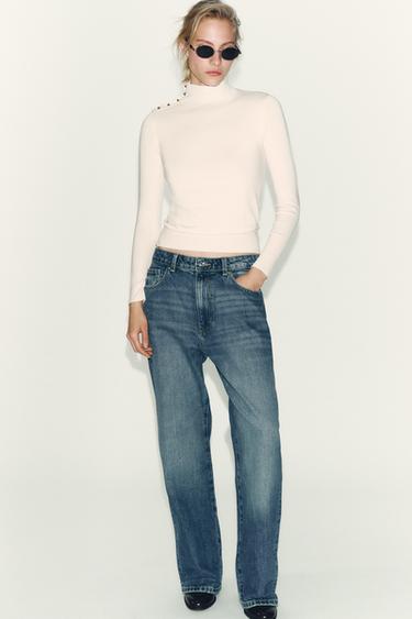 Zara Пуловер из вязаного полотна с пуговицами