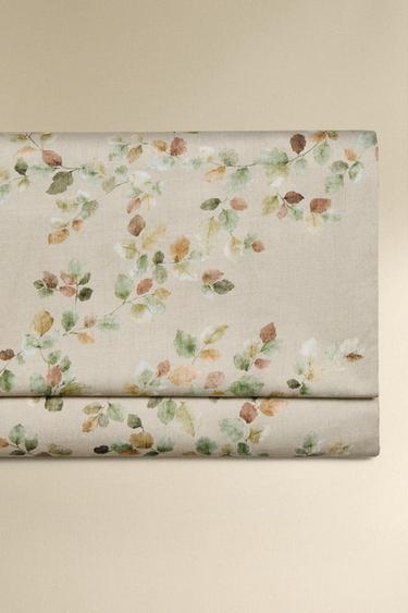 Zara Простынь из сатина с листовым принтом купить с доставкой.