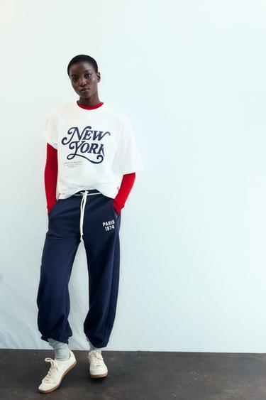 Zara Футболка с надписью и короткими рукавами