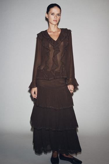 Zara Блуза с воланами и бусинами — ZW COLLECTION