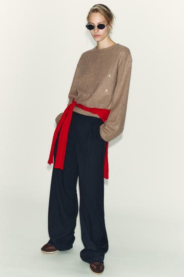 Zara Вязаный свитер со стразами