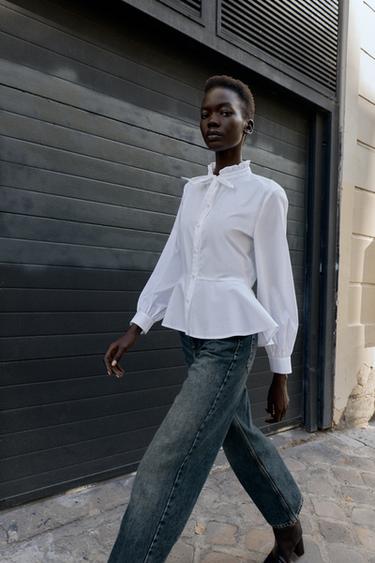 Zara Рубашка-пеплум из поплина с бантом