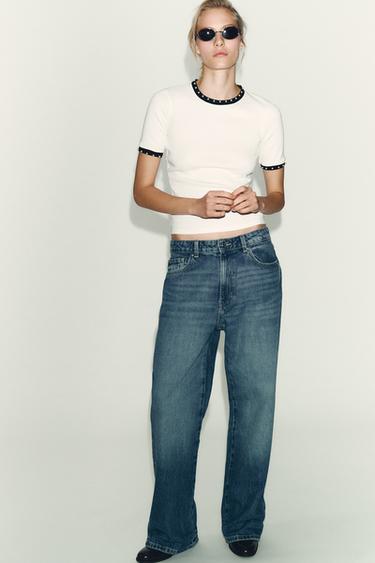Zara Футболка с жемчугом и трикотажными деталями купить с доставкой.