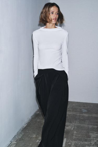 Zara Футболка из крепа с воротником-стойкой купить с доставкой.
