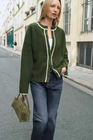 Вязаный кардиган с контрастными полосами- Заказать в России