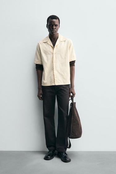 Zara Рубашка с геометрическим джаккардовым узором и вышивкой