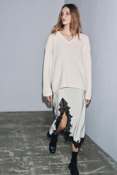 Zara Юбка миди с кружевом ZW COLLECTION купить с доставкой.
