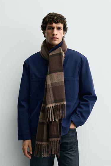 Zara Шарф в клетку с бахромой