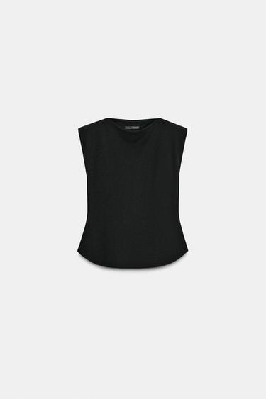 Zara Топ из крепа с баской и подплечниками