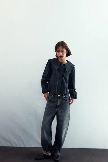 Рубашка из поплина в клетку с воротником питер пэн- Заказать в России