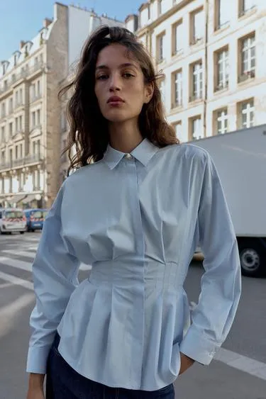 Рубашка из поплина со складками
