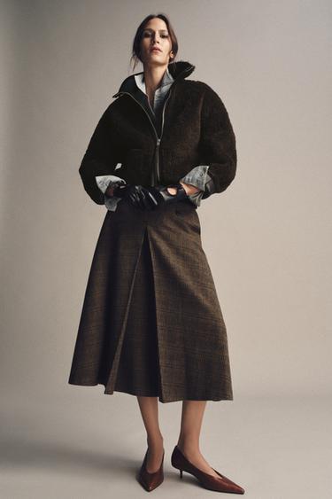 Zara Юбка в клетку со складкой из смесовой шерсти — ZW COLLECTION купить с доставкой.
