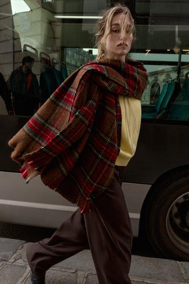 Zara Шарф в клетку с бахромой