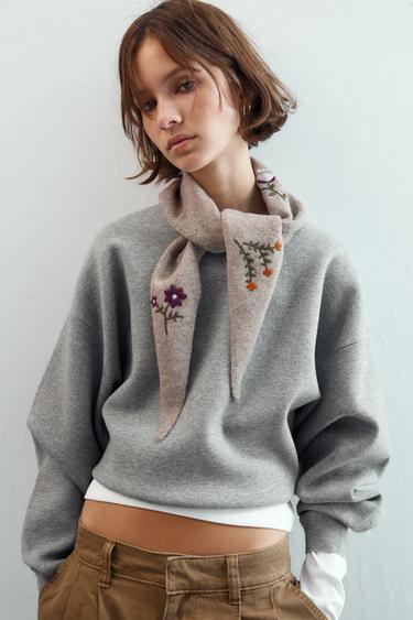 Zara Трикотажная бандана с цветочной вышивкой купить с доставкой.