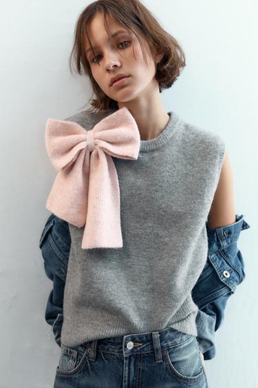 Zara Трикотажный топ-жилет с бантом купить с доставкой.