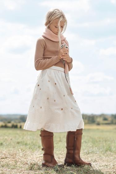 Zara Юбка-миди с цветочной вышивкой LIMITED EDITION