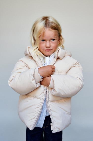 Zara Стеганое пальто с капюшоном WATER REPELLENT