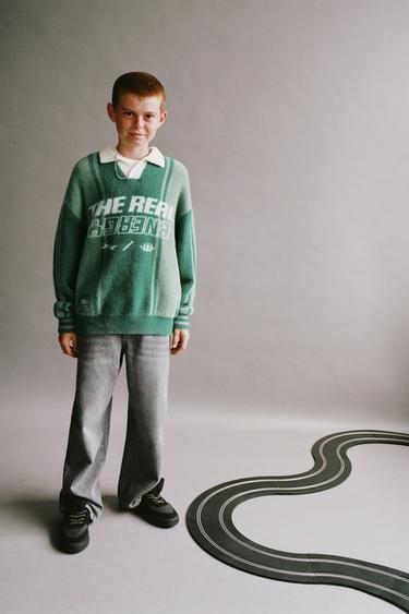 Zara Свитер поло из ворсистого трикотажа с текстом