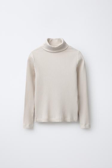 Zara Футболка в рубчик с воротником-стойкой купить с доставкой.