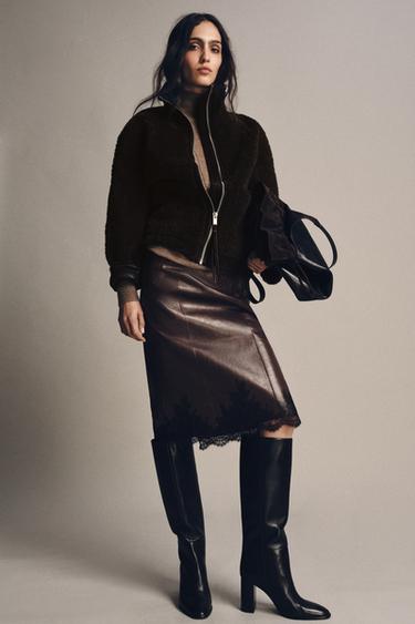 Zara Кожаная юбка с кружевом — ZW COLLECTION LIMITED EDITION