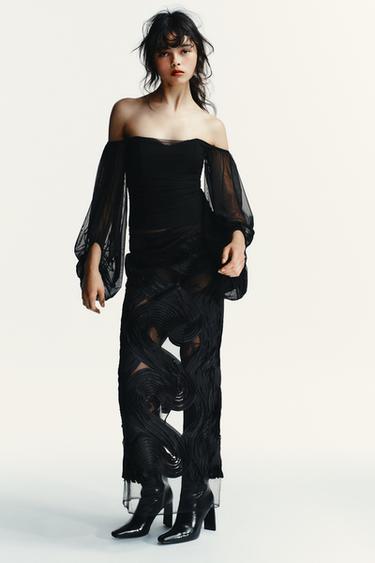 Zara Топ с прямым вырезом и свободной посадкой