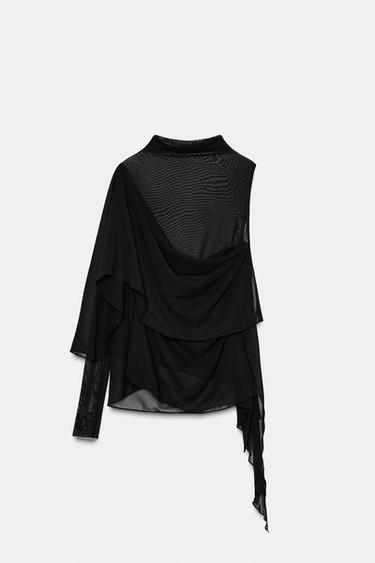 Zara Топ из полупрозрачной ткани с рукавами-накидками
