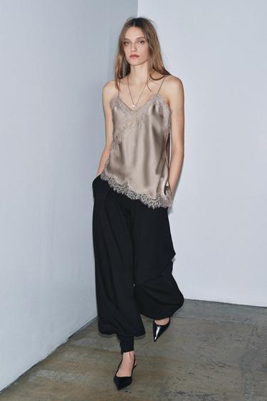 Zara Топ в бельевом стиле с кружевом — ZW COLLECTION