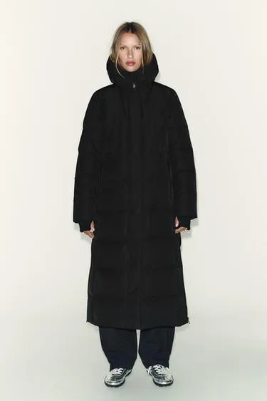 Длинный пуховик с капюшоном WATER REPELLENT WINDPROOF
