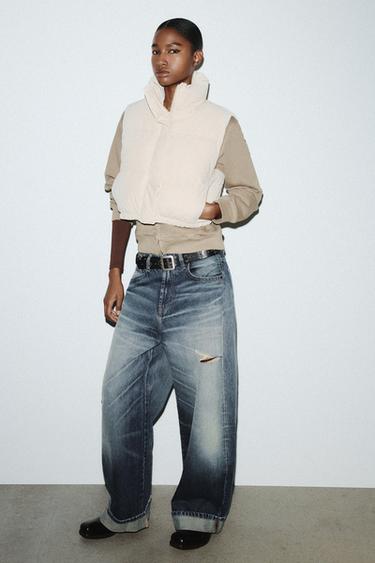 Zara Стеганый прорезиненный жилет