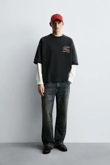 Толстовка с эффектом потертости и надписями- Заказать в России