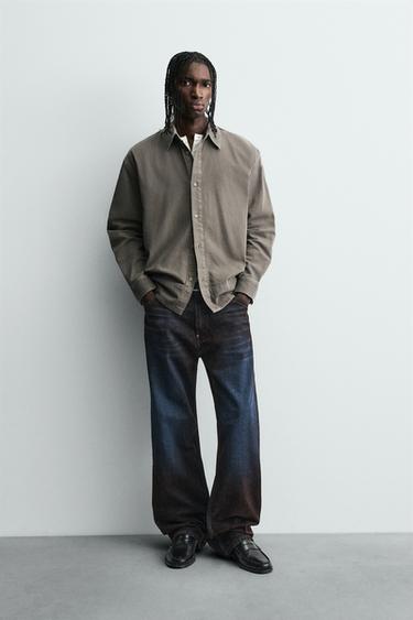 Zara Джинсовая рубашка с эффектом потертости