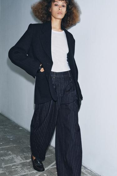 Zara Джинсы ZW COLLECTION BALLOON в полоску со средней посадкой