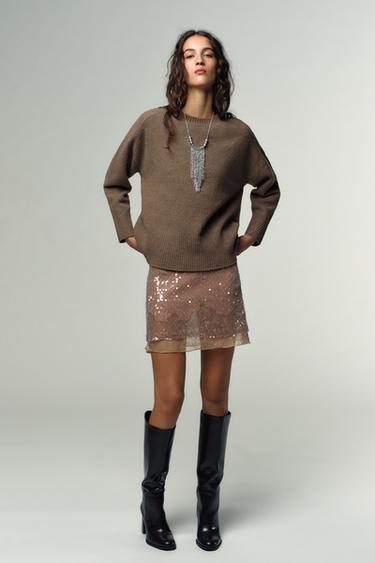 Zara Мини-юбка с пайетками, трикотажем и кружевом купить с доставкой.