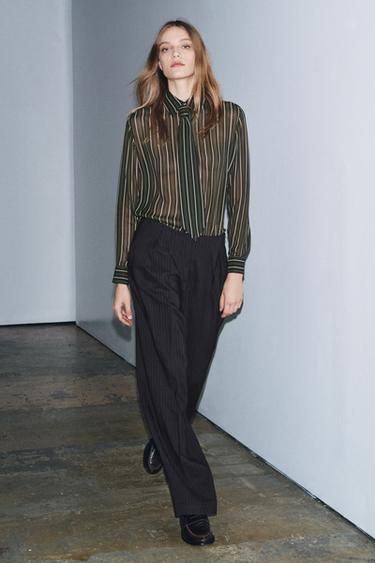 Zara Струящаяся рубашка в полоску с галстуком — ZW COLLECTION