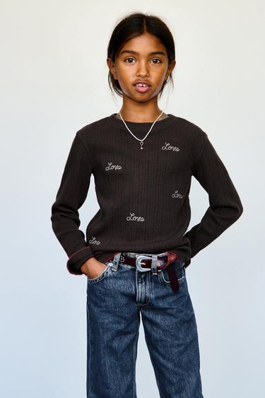 Zara Футболка в рубчик с вышивкой