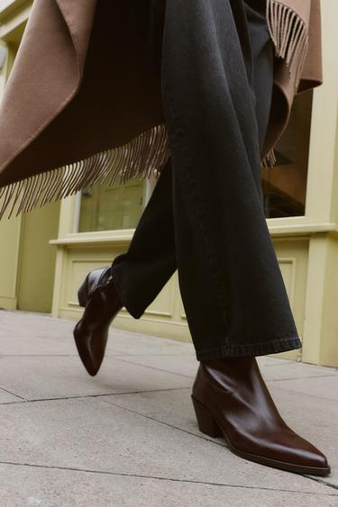 Zara Кожаные ботильоны в ковбойском стиле