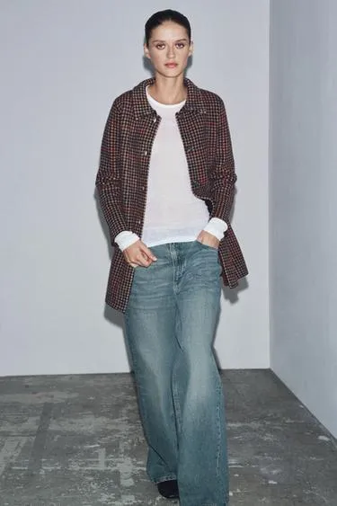 Пальто из 100% шерсти с узором «гусиная лапка»