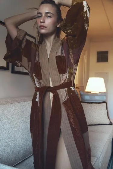 Длинное кимоно из ткани с эффектом пэчворк, лимитированная серия- Заказать в России