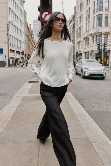 Zara Блуза из крепа с контрастными деталями