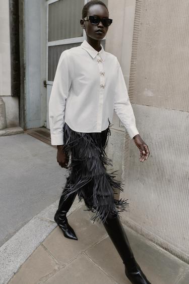 Zara Рубашка из поплина с декоративными пуговицами