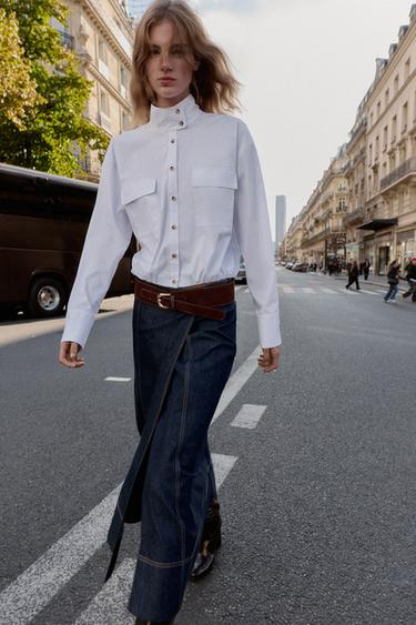 Zara Рубашка из поплина с объемными рукавами