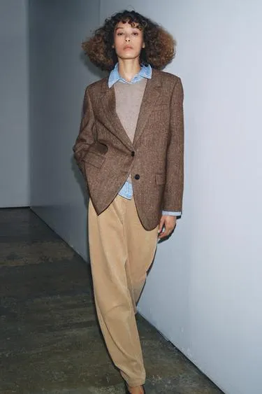 Блейзер из смесового льна с узором в елочку — ZW COLLECTION- Заказать в России