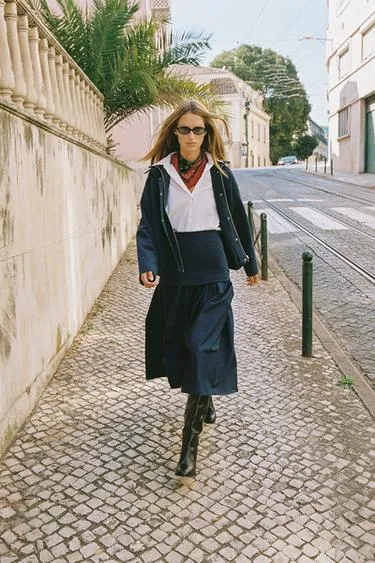 Юбка миди из интерлока с контрастными деталями- Заказать в России