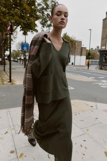 Zara Юбка миди из мягкого трикотажа купить с доставкой.