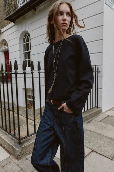 Zara Футболка с вырезом «лодочка»