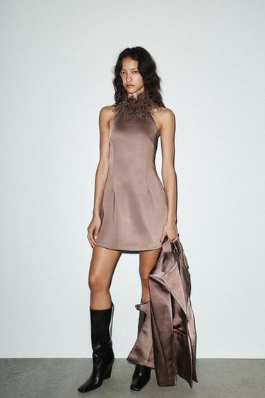 Zara HALTER DRESS WITH FEATHERS
