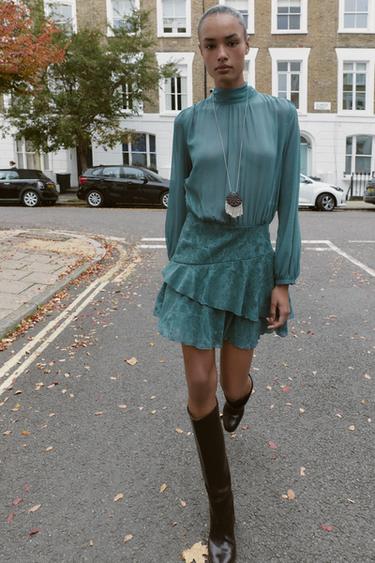 Zara Мини-платье с комбинированными воланами